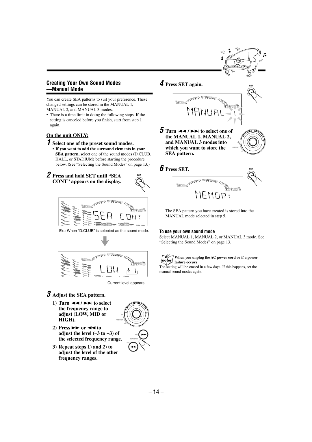 JVC CA-MXDVA9 manual Creating Your Own Sound Modes, Manual Mode, Press SET again 