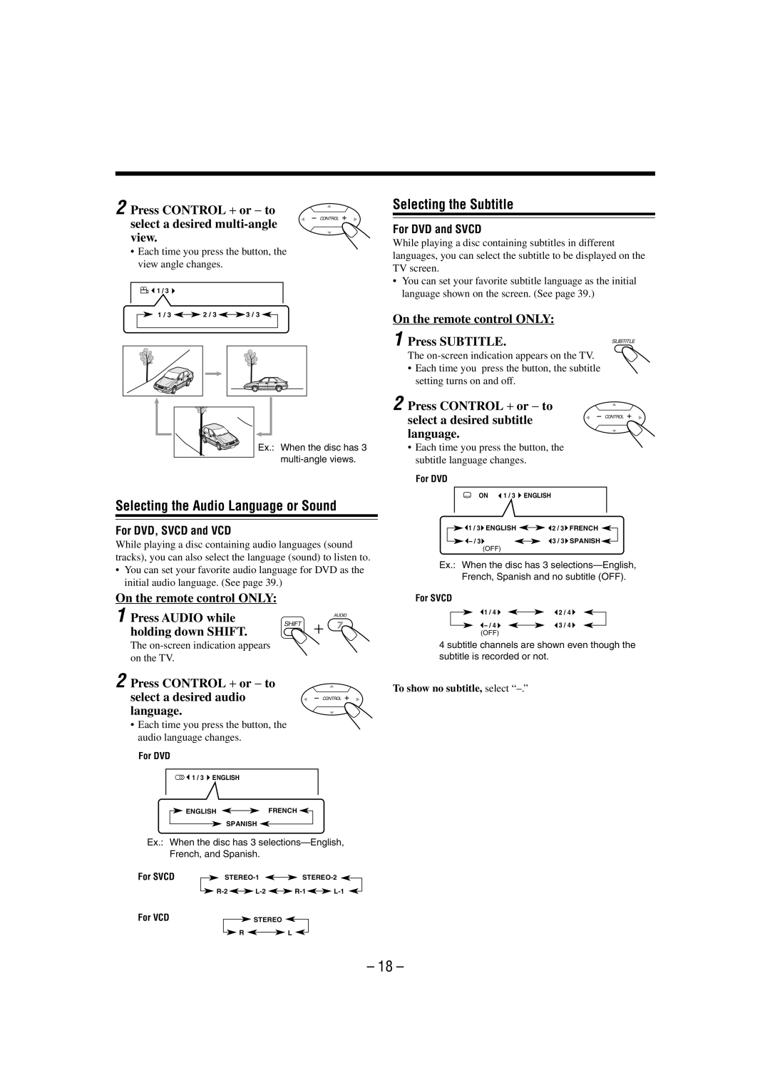 JVC CA-MXDVA9 manual Selecting the Audio Language or Sound, Selecting the Subtitle 