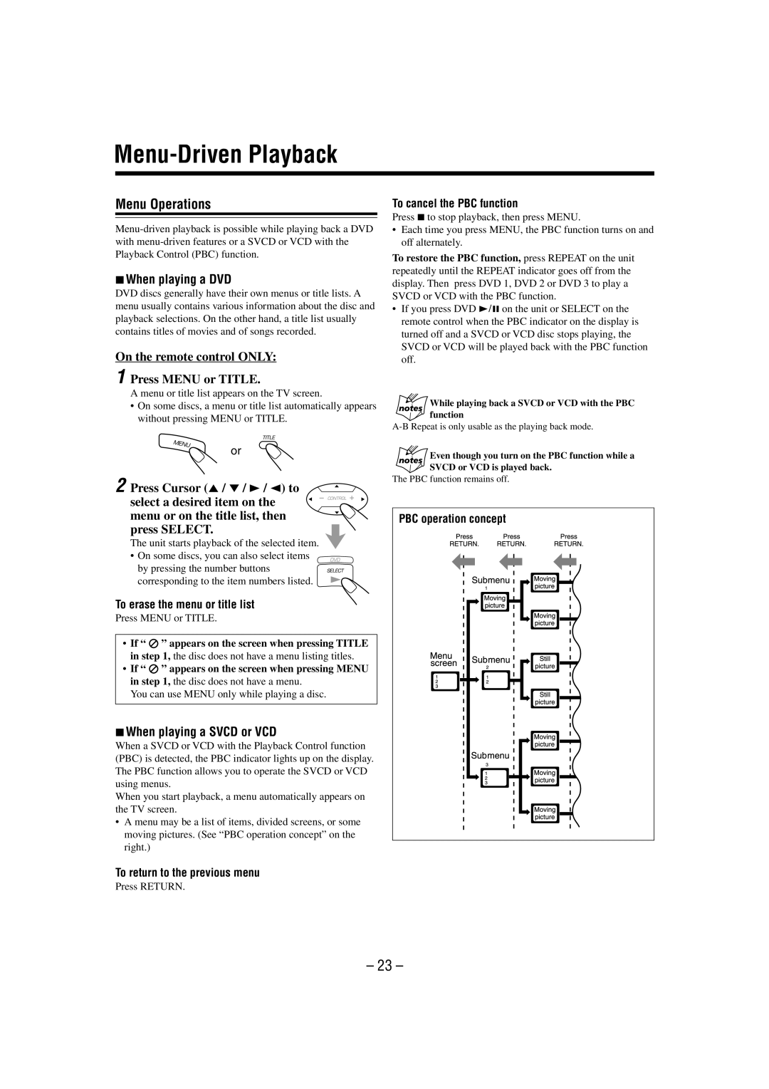 JVC CA-MXDVA9 manual Menu Operations, On the remote control only Press Menu or Title 