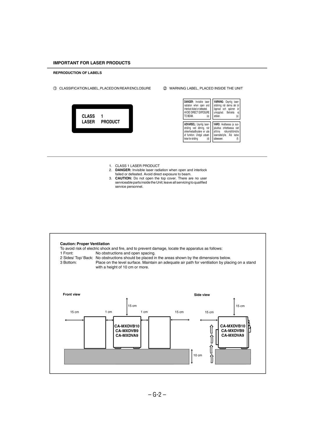 JVC CA-MXDVA9 manual Class Laser Product, Important for Laser Products 