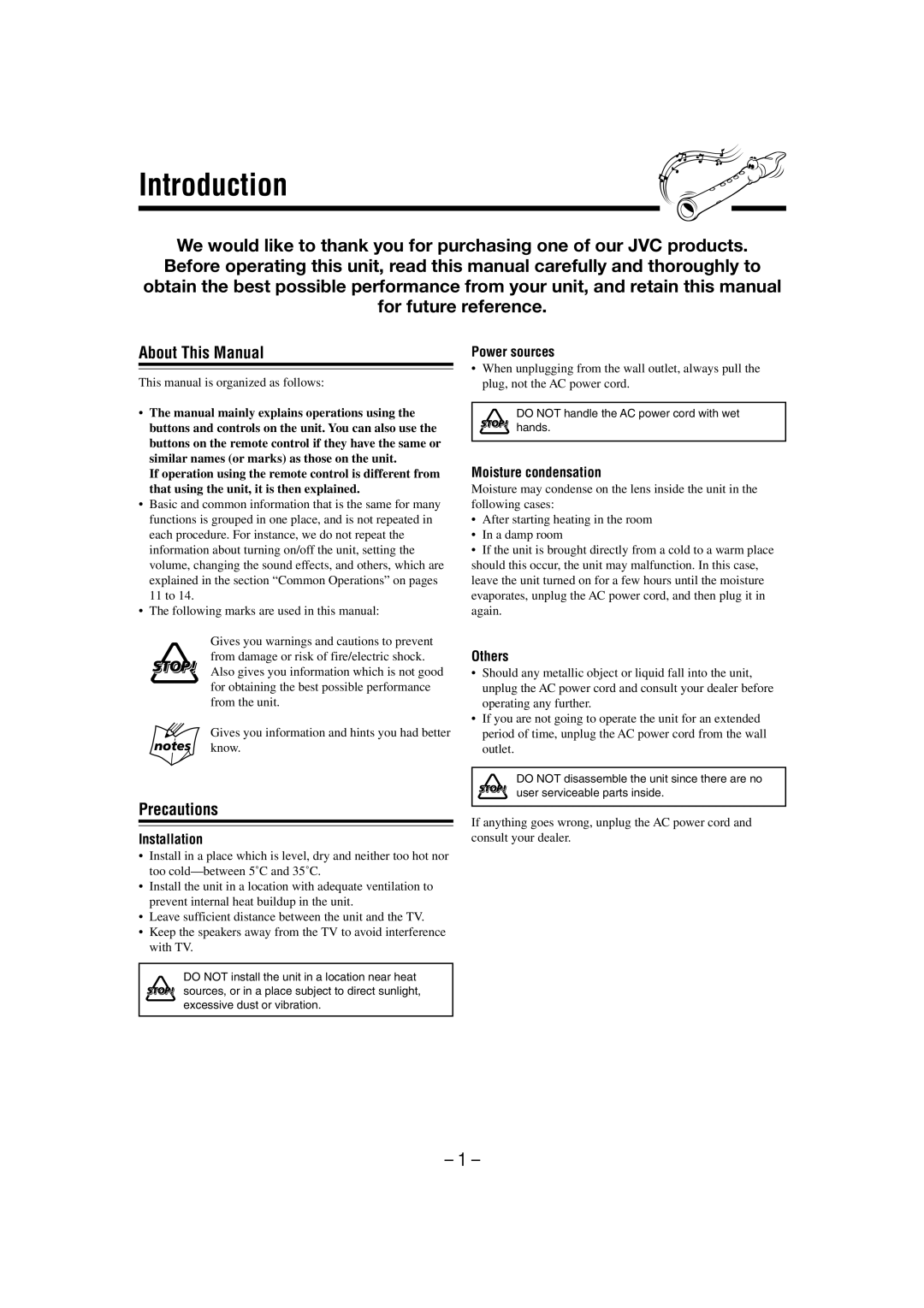 JVC CA-MXDVA9 manual Introduction, About This Manual, Precautions 