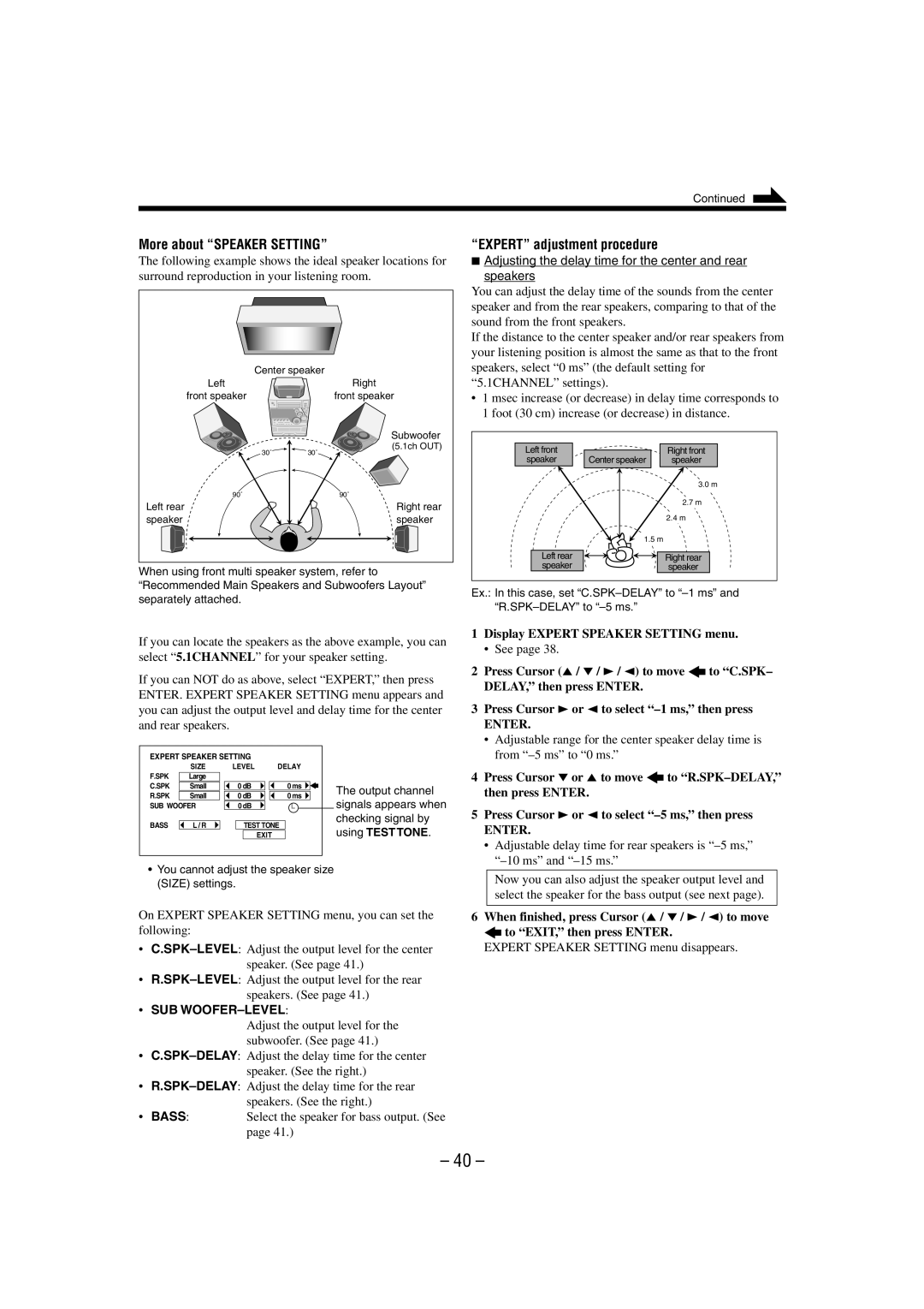 JVC CA-MXDVA9 manual More about Speaker Setting, Expert adjustment procedure, Sub Woofer-Level 