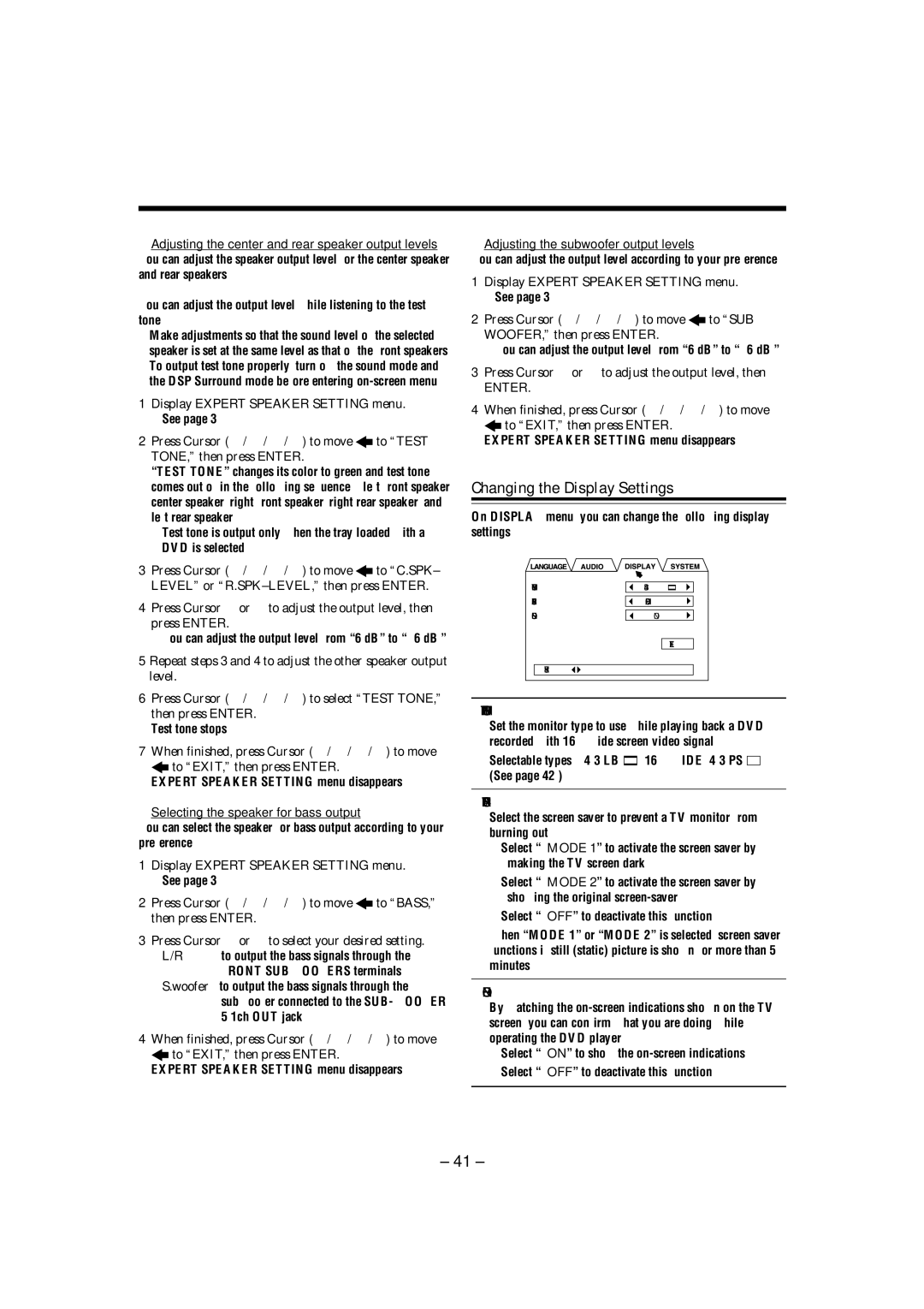 JVC CA-MXDVA9 manual Changing the Display Settings, Press Cursor 3 or 2 to adjust the output level, then, Monitor Type 