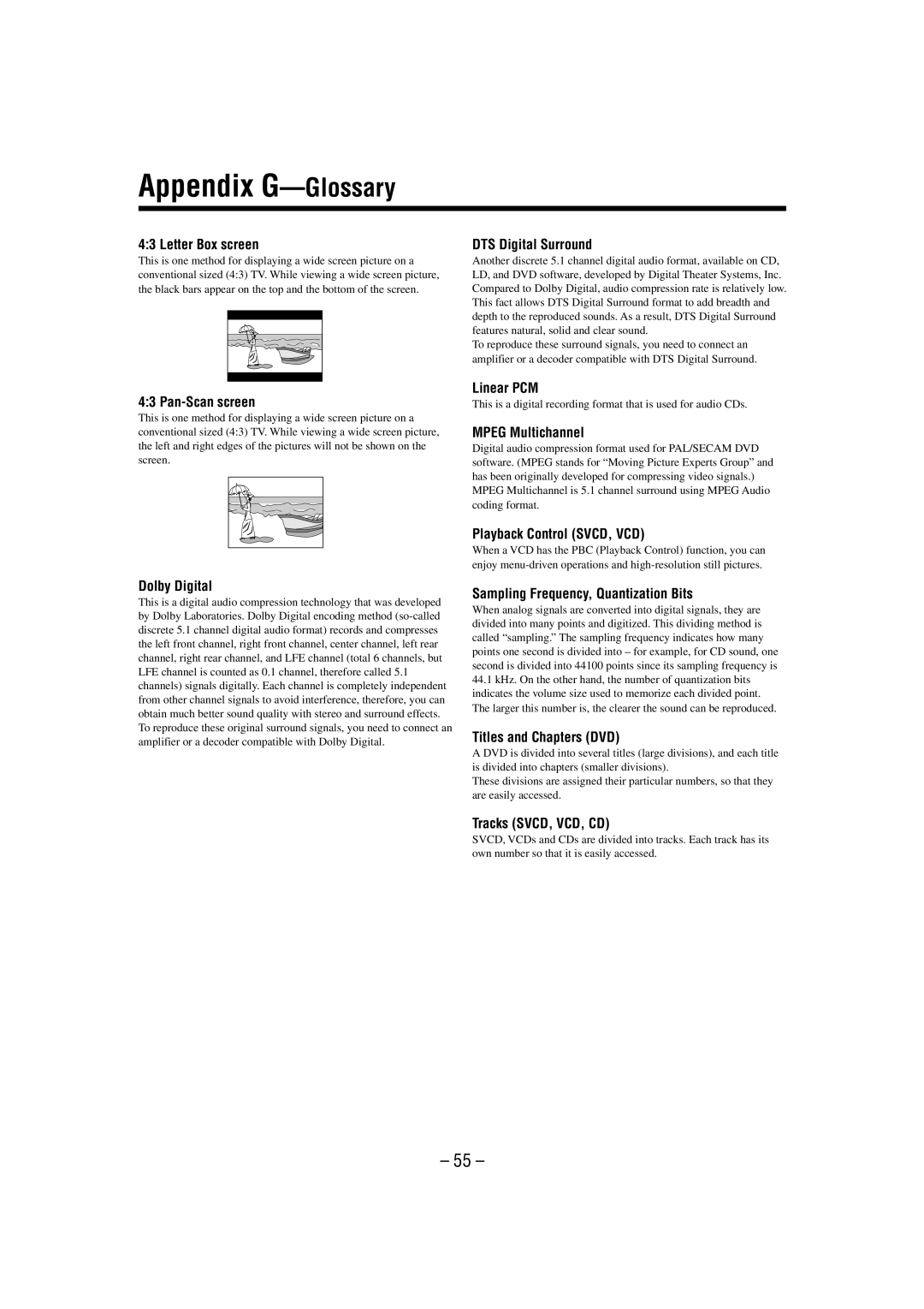 JVC CA-MXDVA9 manual Appendix G-Glossary 