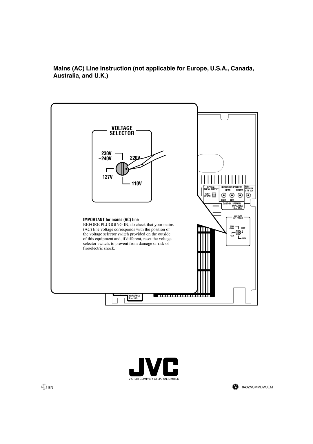 JVC CA-MXDVA9 manual 230V 240V 