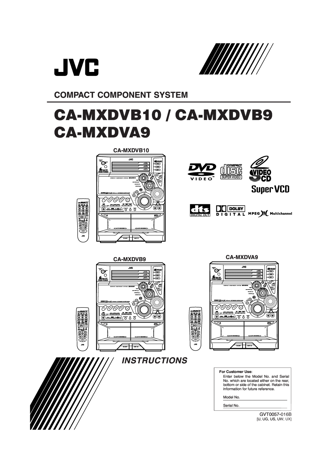 JVC manual Instructions, CA-MXDVB10 / CA-MXDVB9 CA-MXDVA9, Compact Component System, GVT0057-016B 