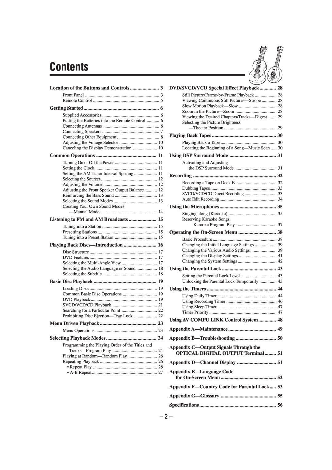 JVC CA-MXDVA9 manual Contents, Appendix C-OutputSignals Through the, Appendix E-LanguageCode 