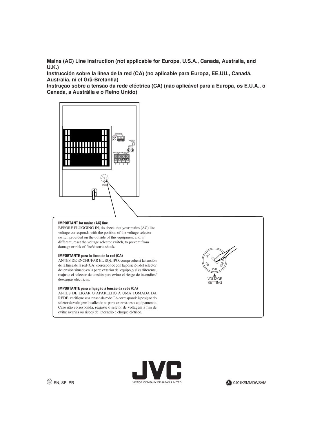 JVC CA-MXG50 manual Important for mains AC line 