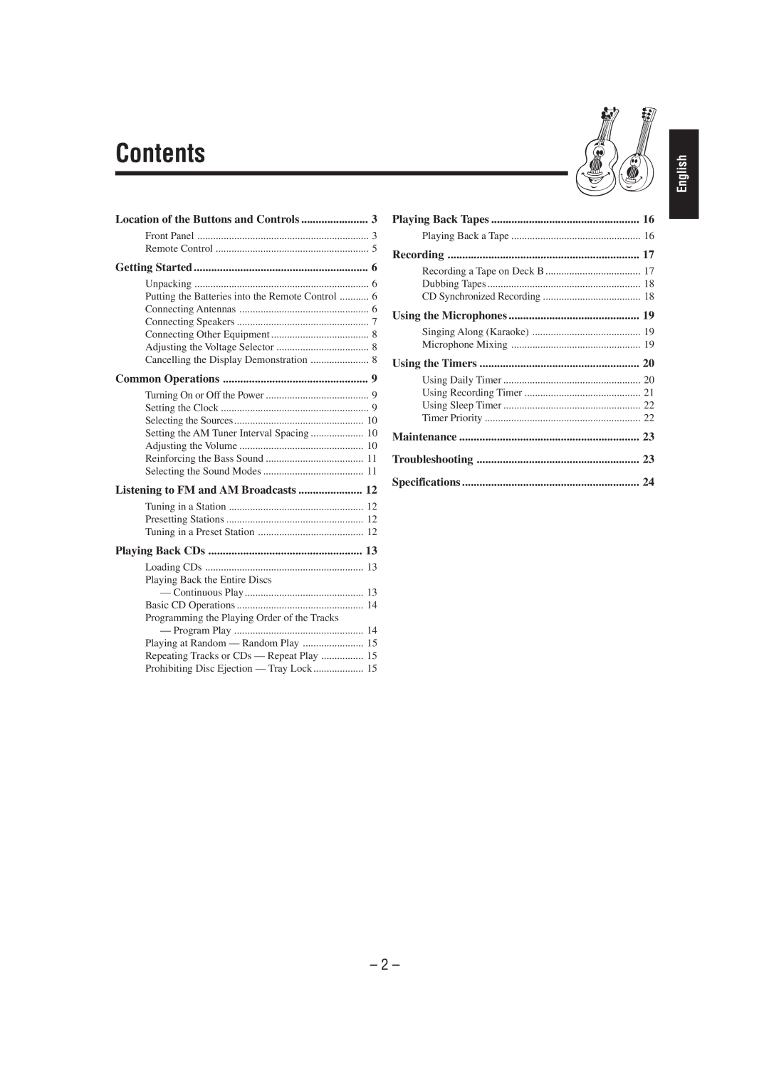 JVC CA-MXG50 manual Contents 