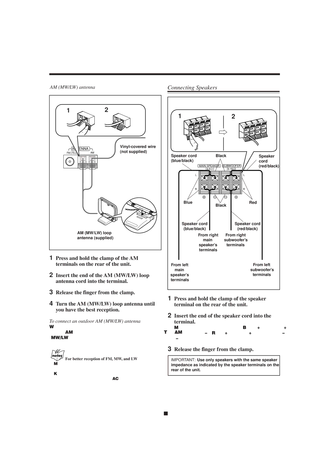 JVC CA-MXG51R Connecting Speakers, To connect an outdoor AM MW/LW antenna, For better reception of FM, MW, and LW 