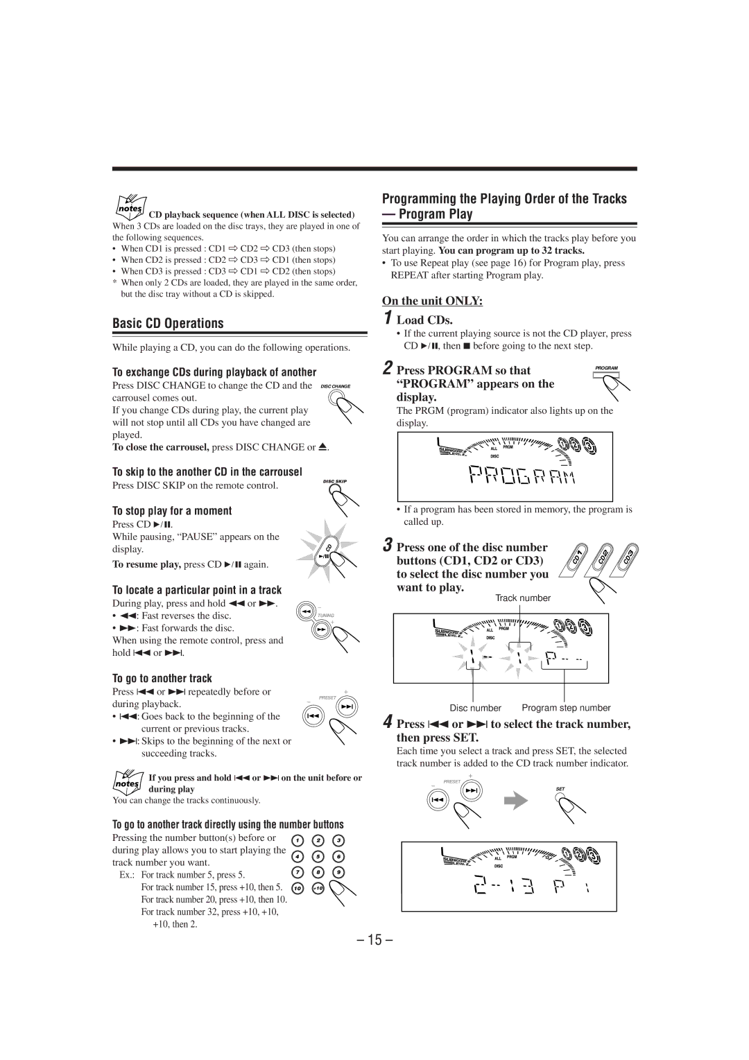 JVC CA-MXG51R manual Basic CD Operations, Programming the Playing Order of the Tracks Program Play 