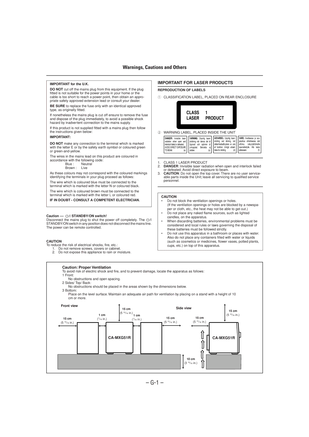 JVC CA-MXG51R manual Class Laser Product 