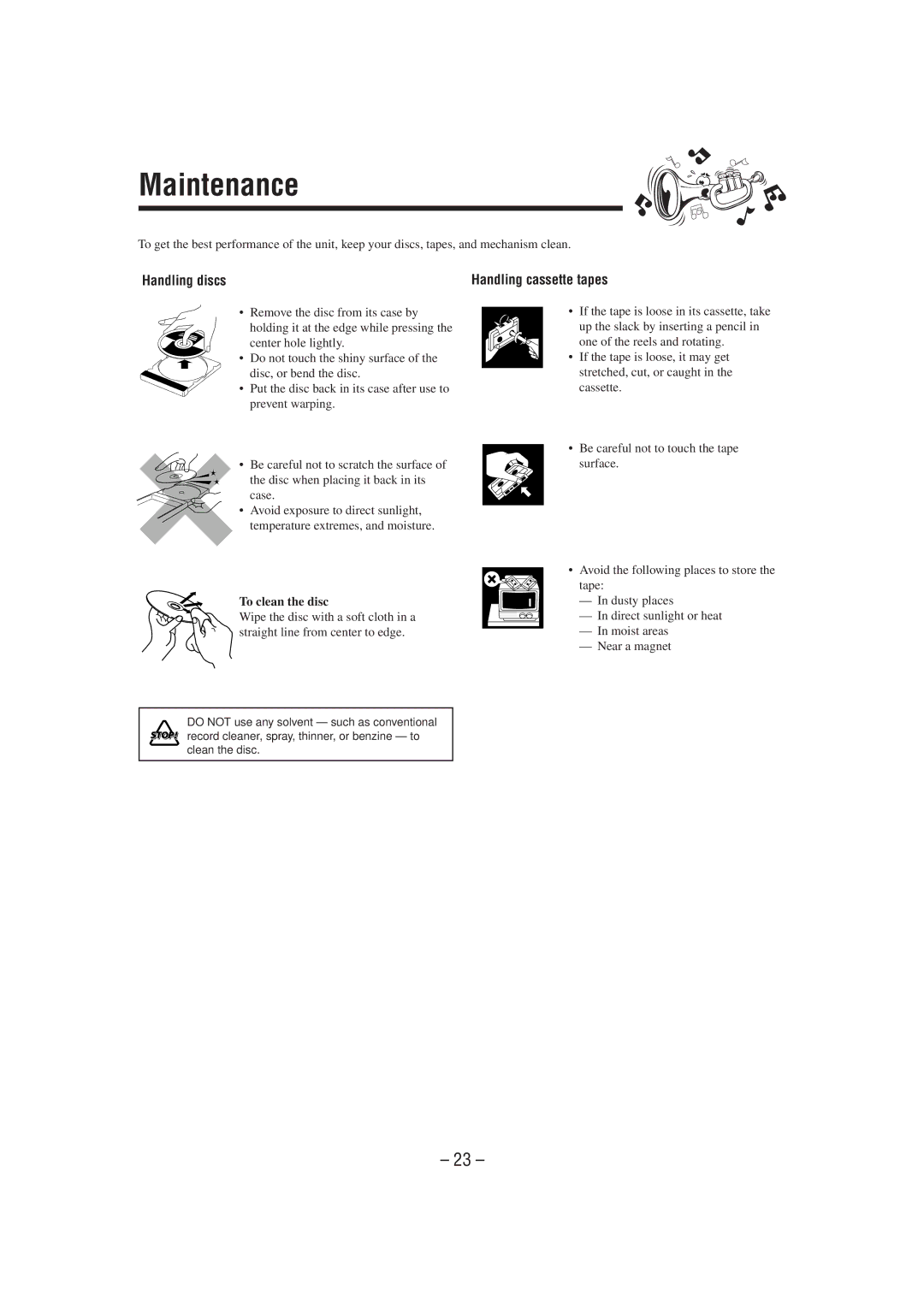 JVC CA-MXG51R manual Maintenance, Handling discs, To clean the disc 