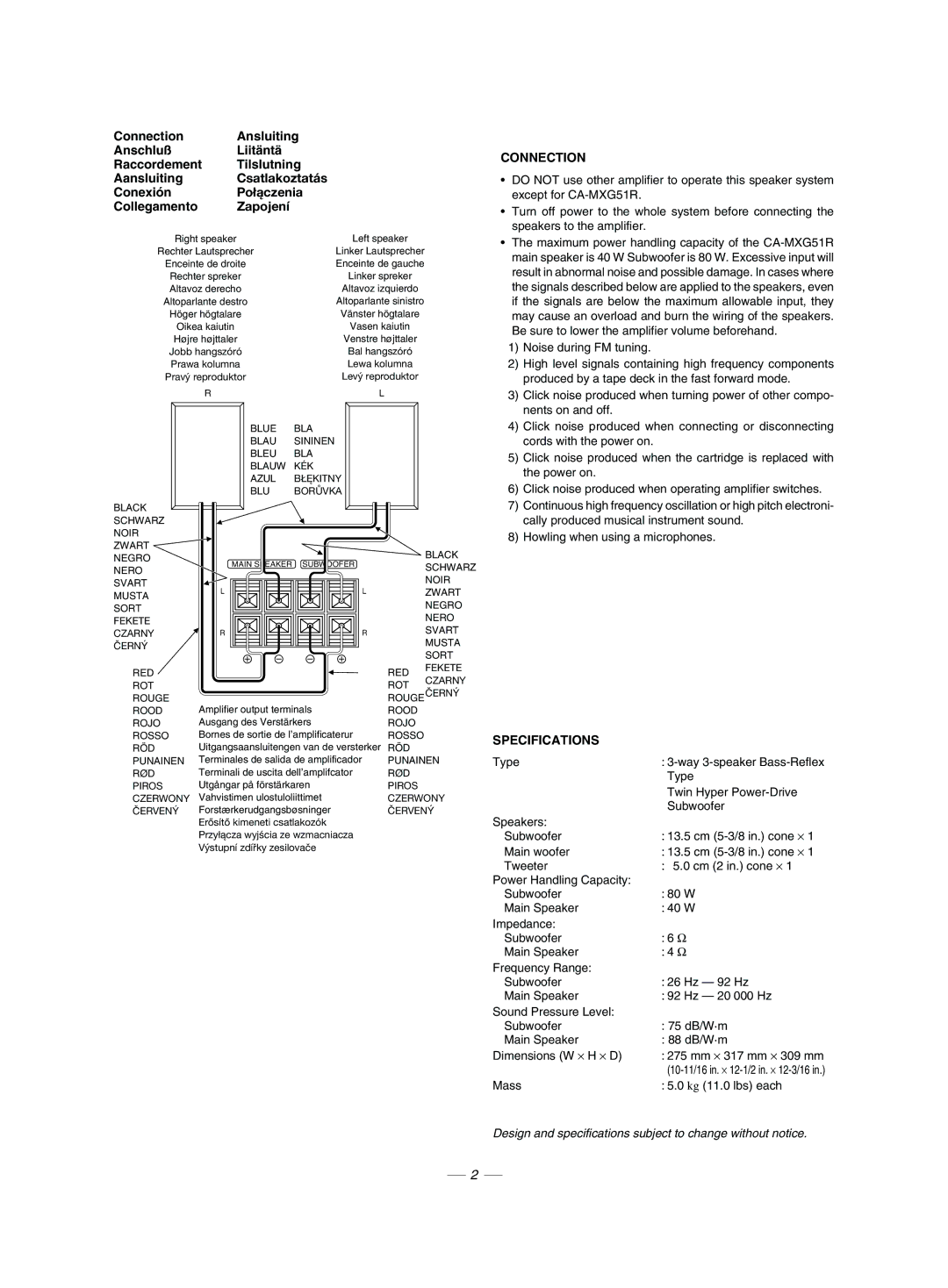 JVC CA-MXG51R manual Connection 