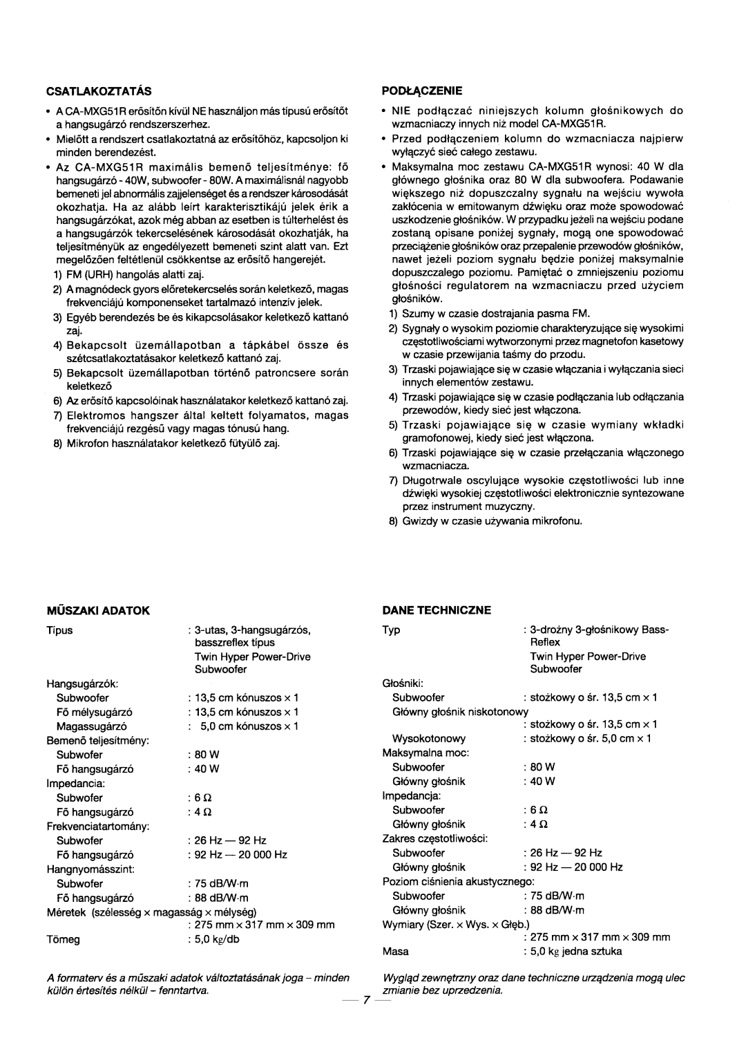 JVC CA-MXG51R manual 