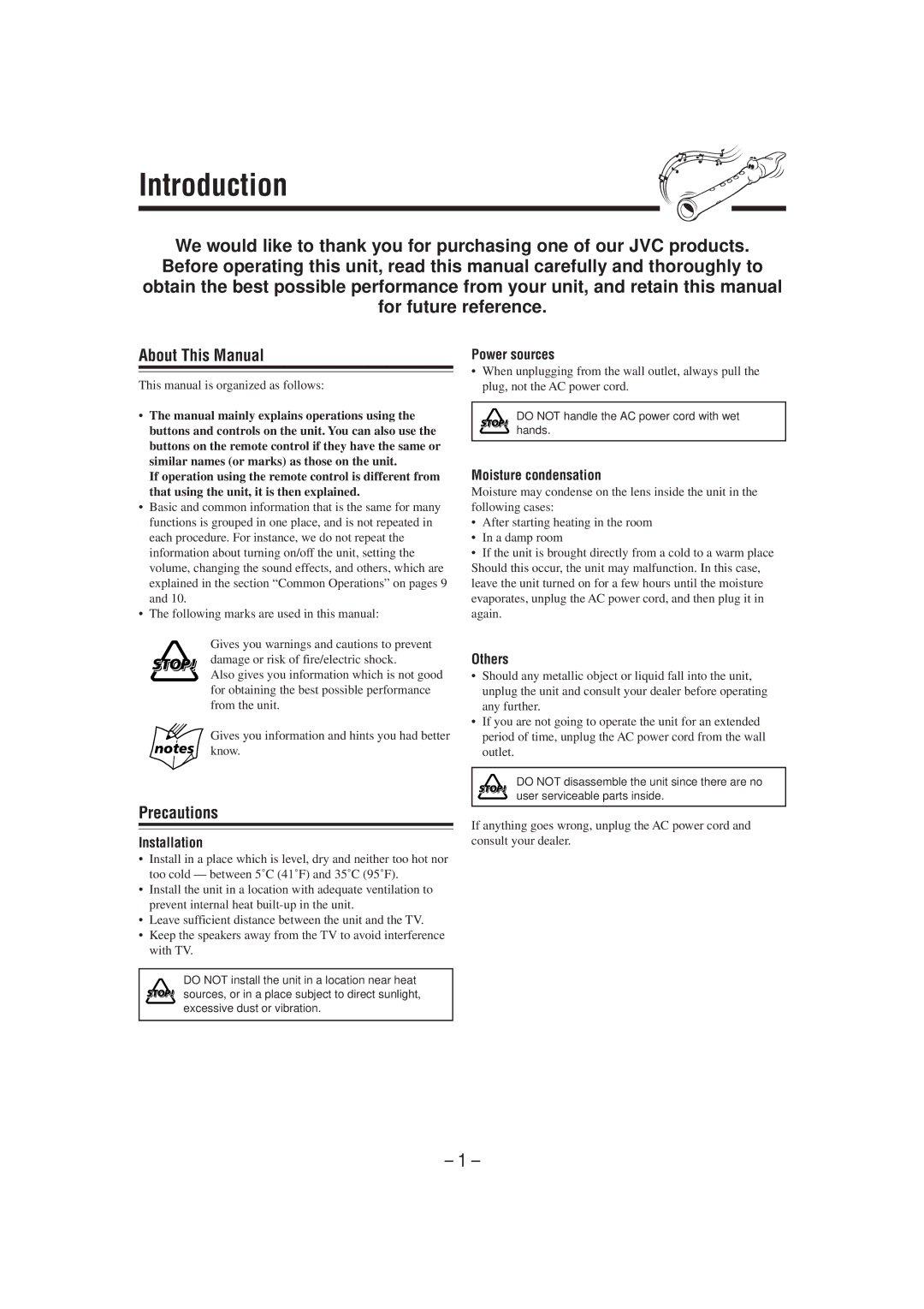 JVC CA-MXG51R manual Introduction, About This Manual, Precautions 