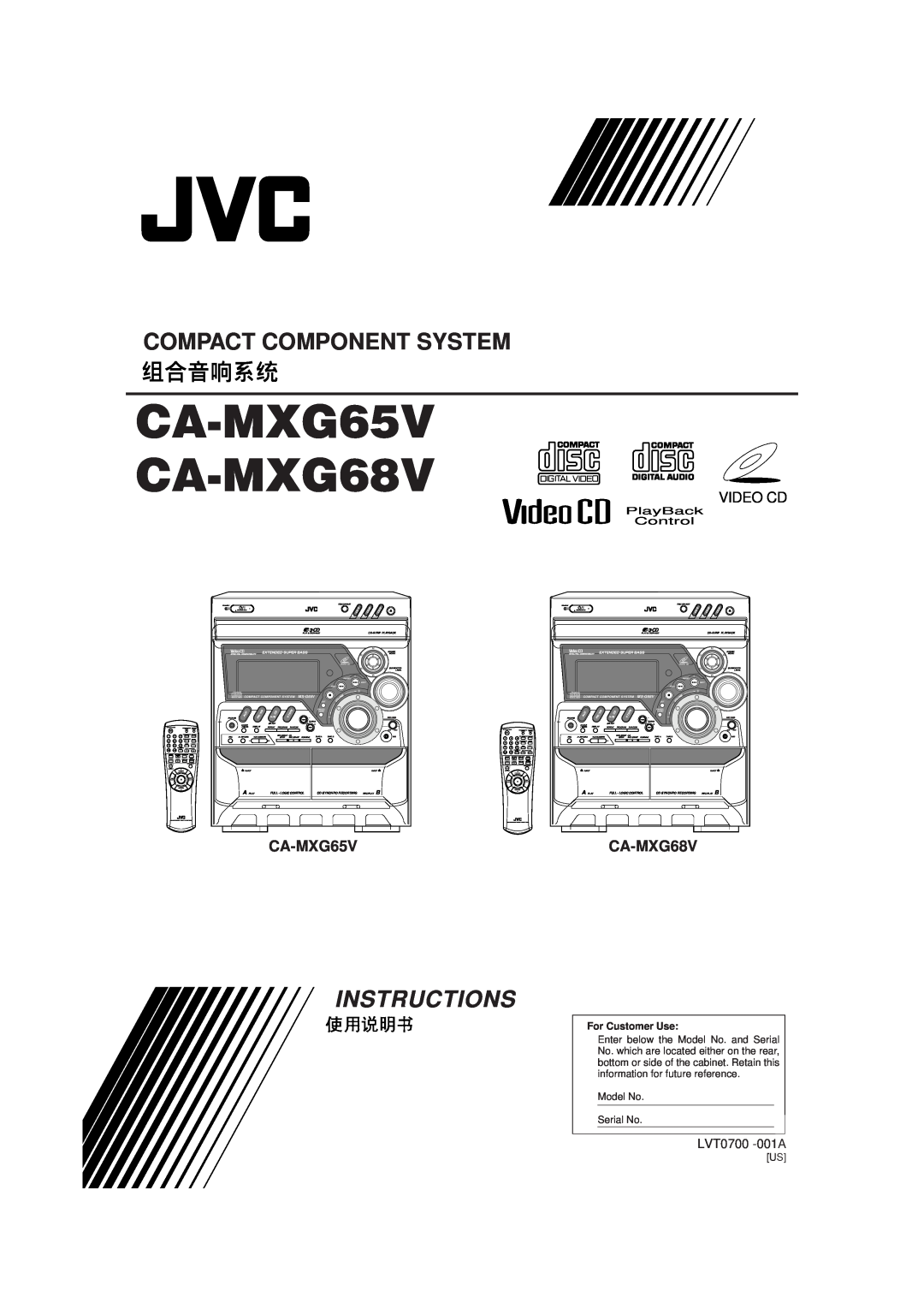 JVC manual Instructions, LVT0700 -001A, CA-MXG65V CA-MXG68V, Compact Component System, Video Cd, PlayBack Control 