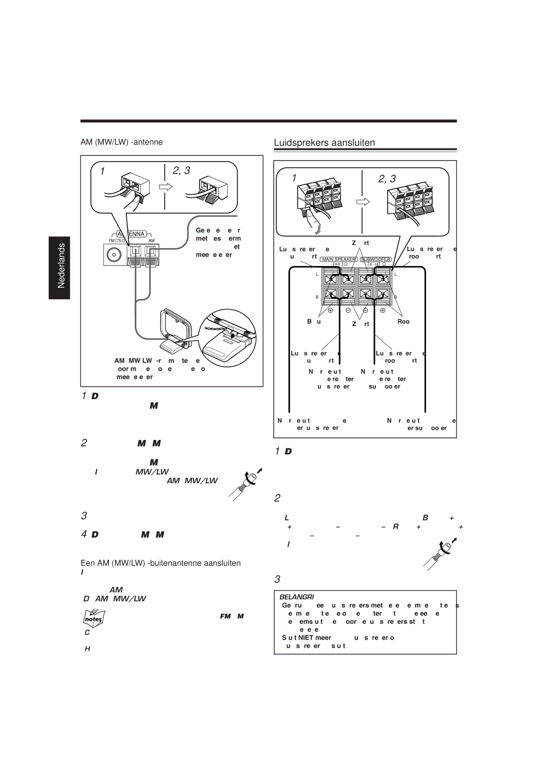 JVC CA-MXG700R, CA-MXG500R manual Luidsprekers aansluiten, Laat de klemsluiting los, AM MW/LW -antenne 