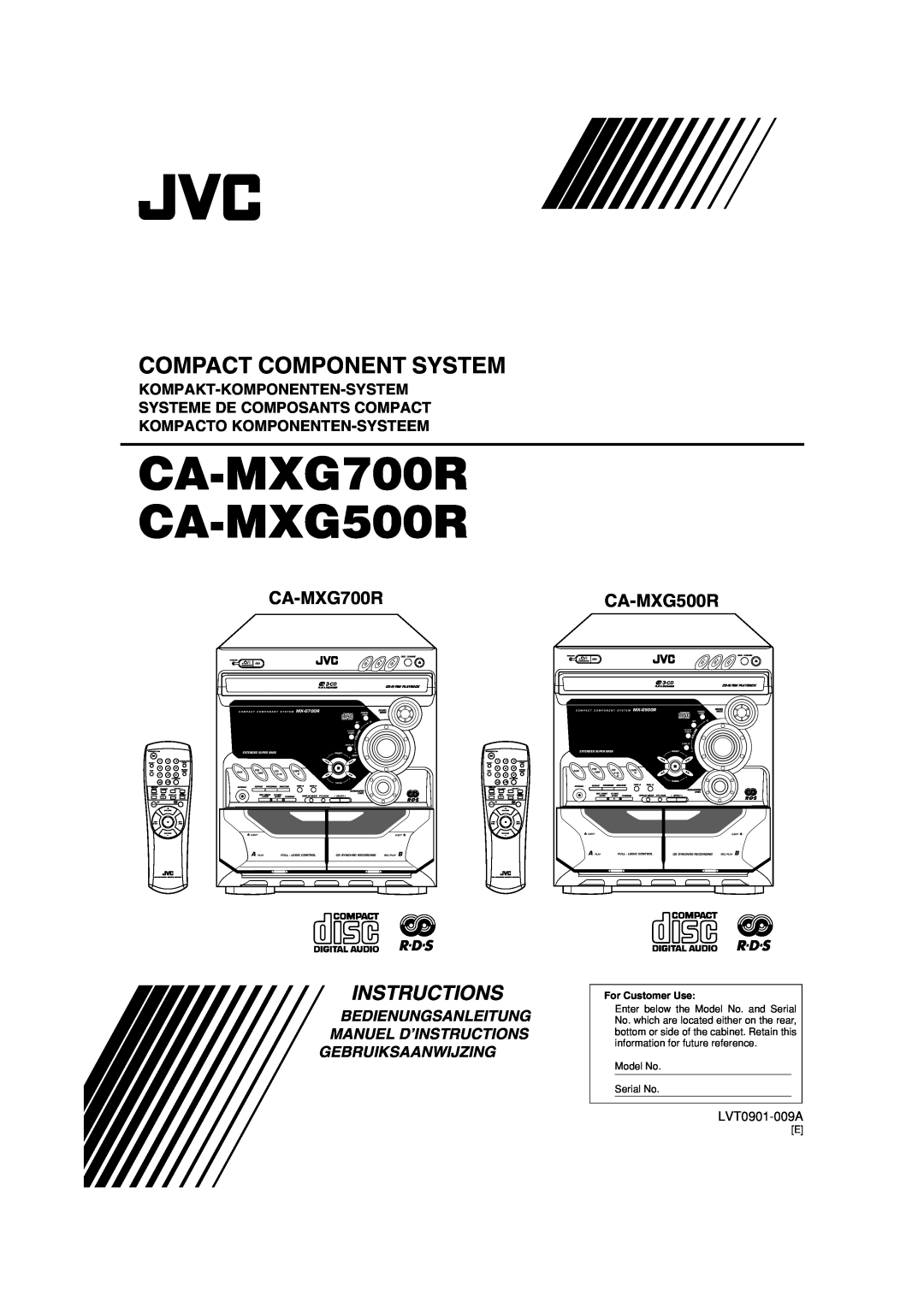 JVC manual CA-MXG700R CA-MXG500R, Compact Component System, Bedienungsanleitung Manuel D’Instructions, 3 CD 