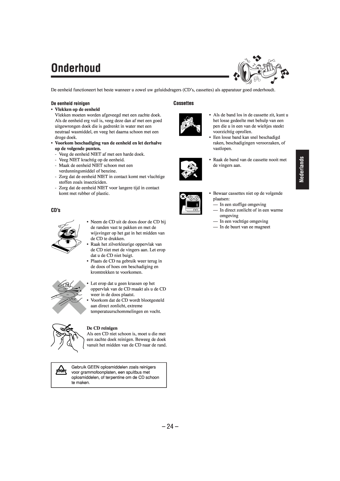 JVC CA-MXG500R, CA-MXG700R manual Onderhoud, Nederlands, CD’s, De eenheid reinigen 