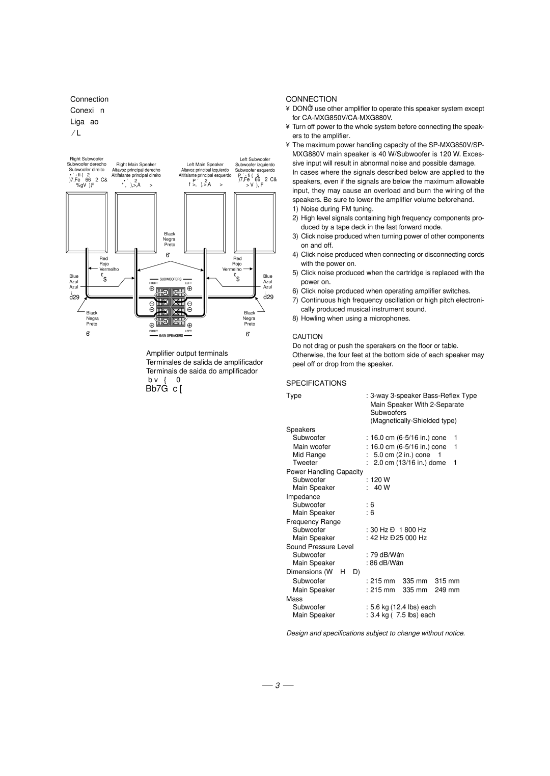 JVC CA-MXG950V manual Connection Conexión Ligaçao 