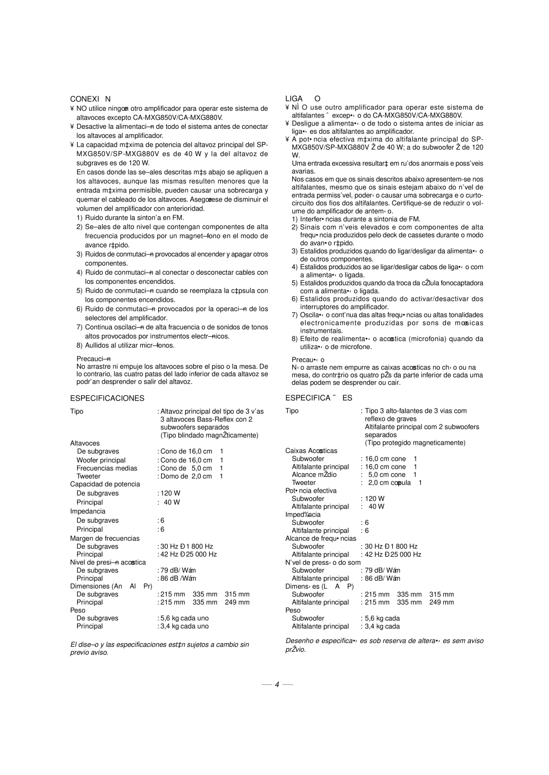 JVC CA-MXG950V manual Tipo blindado magnéticamente 