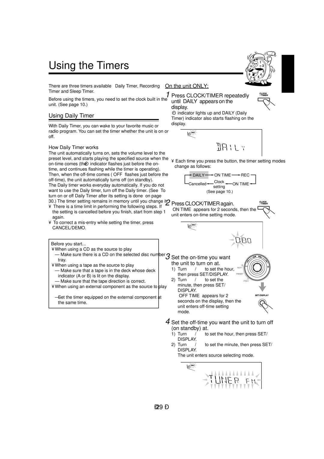 JVC CA-MXG780V, CA-MXGA8V, CA-MXGA9V, CA-MXGA7V, CA-MXG880V, CA-MXG850V, CA-MXG750V manual Using the Timers, Using Daily Timer 