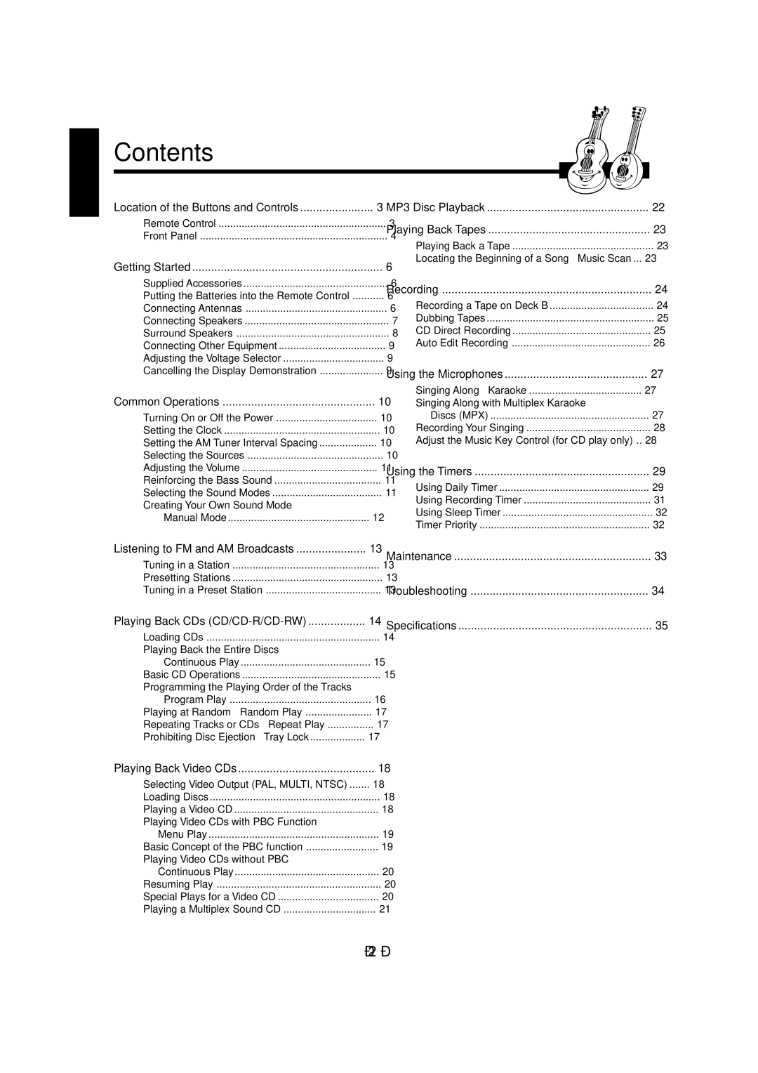 JVC CA-MXG750V, CA-MXGA8V, CA-MXGA9V, CA-MXGA7V, CA-MXG880V, CA-MXG850V, CA-MXG780V manual Contents 