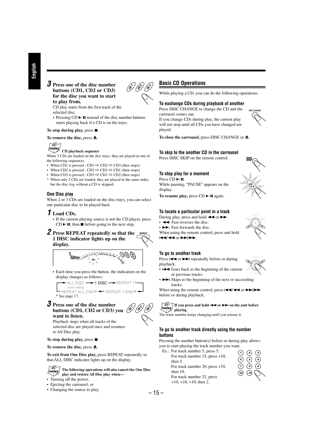 JVC CA-MXGT700 manual Basic CD Operations 