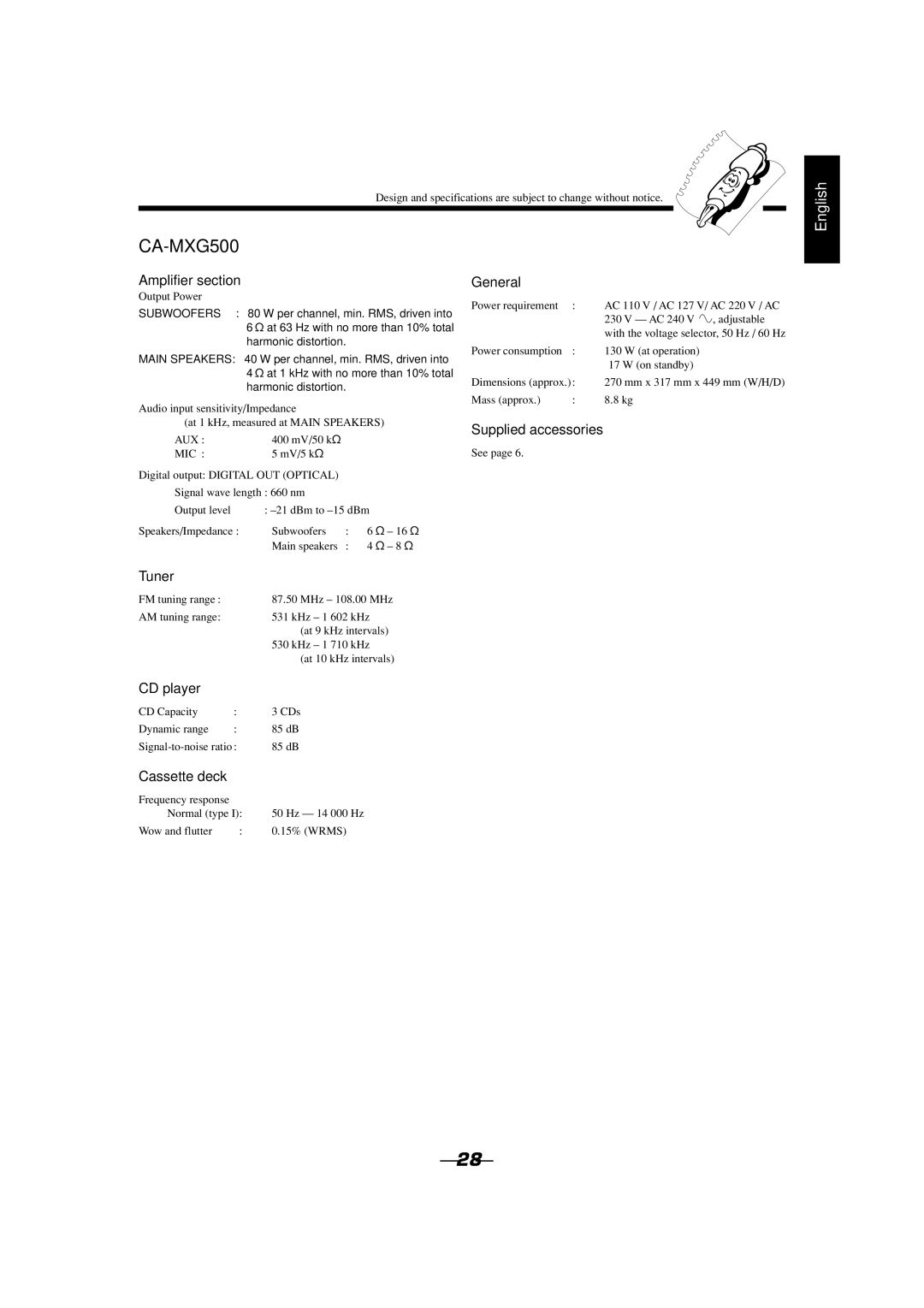 JVC CA-MXGT700 manual CA-MXG500 