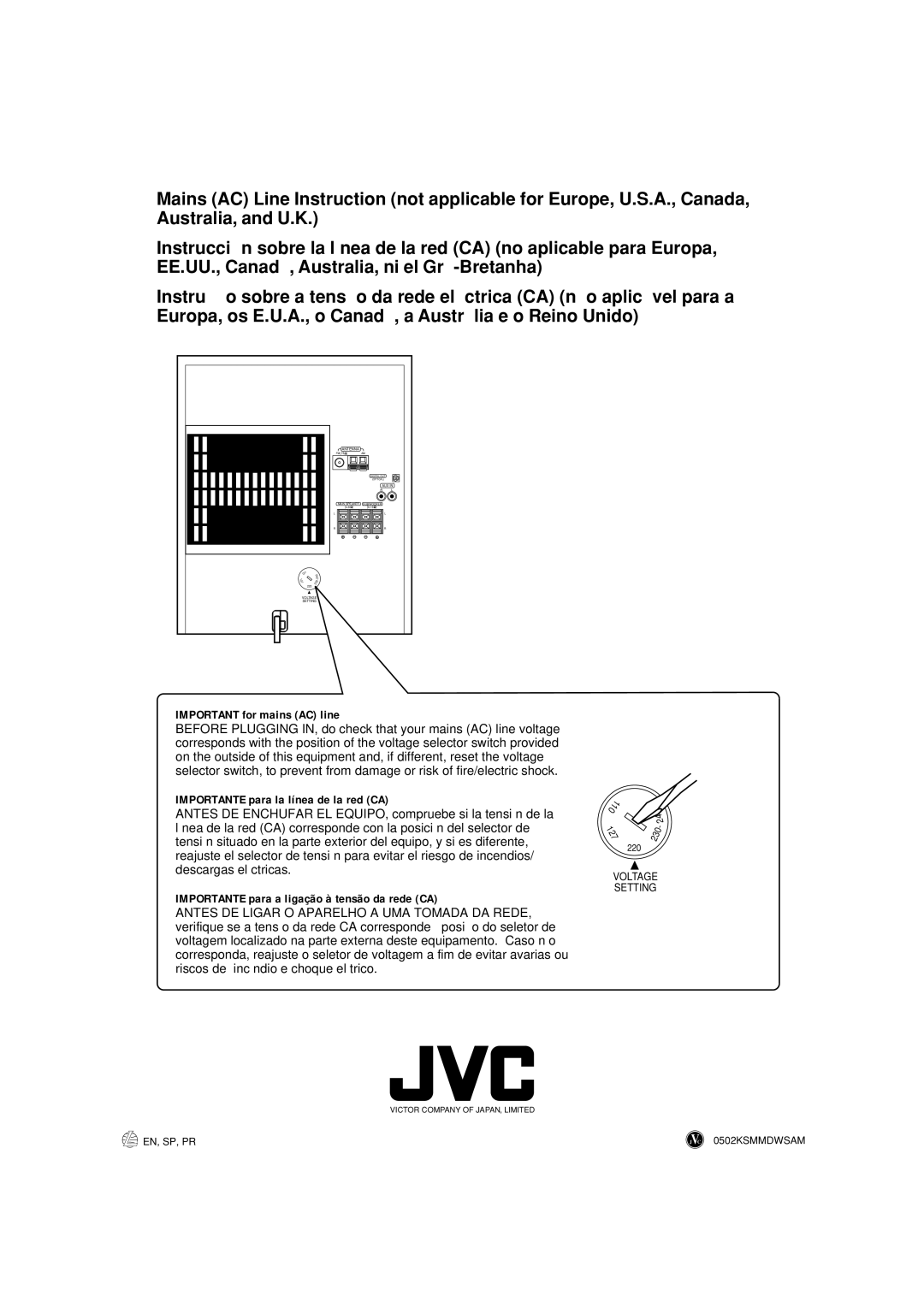 JVC CA-MXGT700 manual Important for mains AC line 