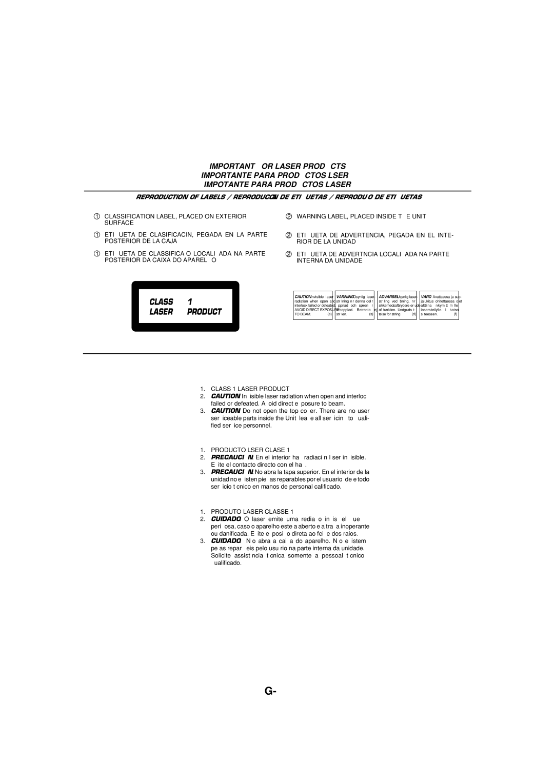 JVC CA-MXGT700 manual Class Laser Product 