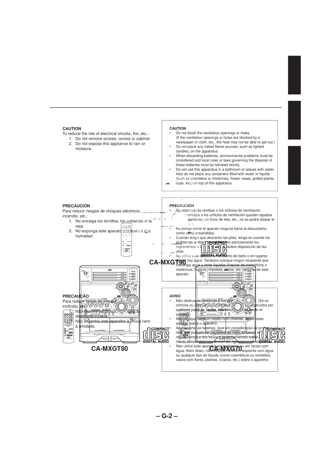 JVC CA-MXG70, CA-MXGT80 manual English Español Português 