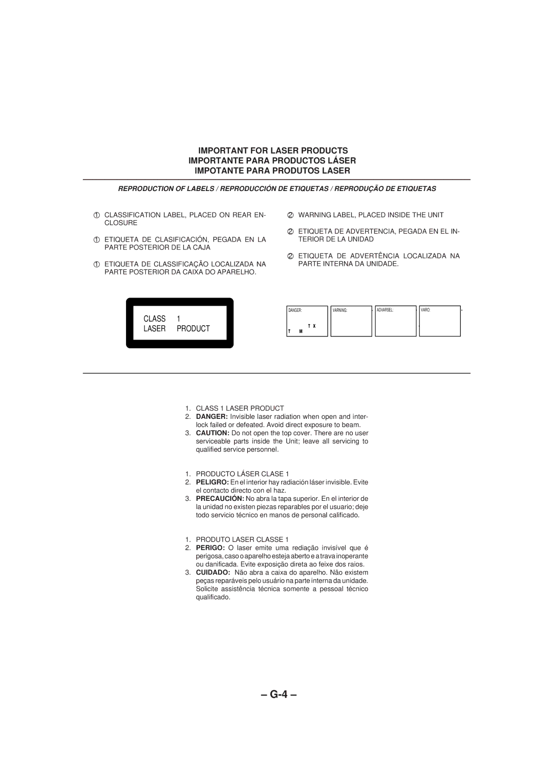 JVC CA-MXG70, CA-MXGT80 manual Class Laser Product 