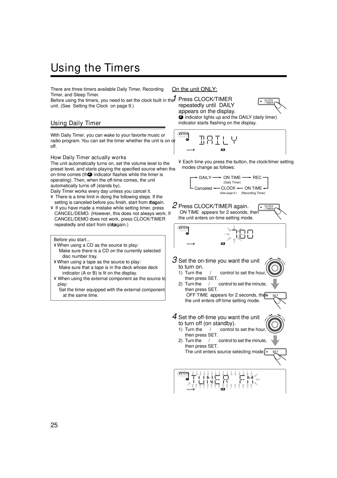 JVC CA-MXGT88, CA-MXGA77 manual Using the Timers, Using Daily Timer 