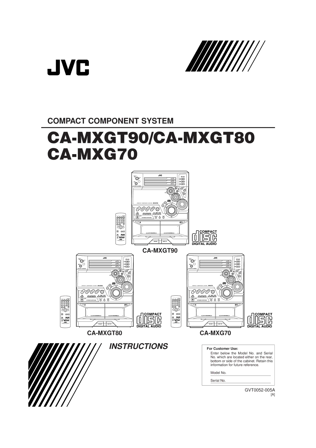 JVC CA-MXGT90, CA-MXGT80, CA-MXG70 manual CA-MXGT90/CA-MXGT80 CA-MXG70 