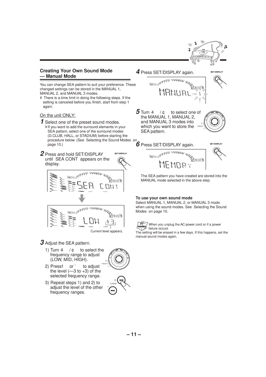 JVC CA-MXGT90, CA-MXGT80, CA-MXG70 manual Creating Your Own Sound Mode Manual Mode, To use your own sound mode 