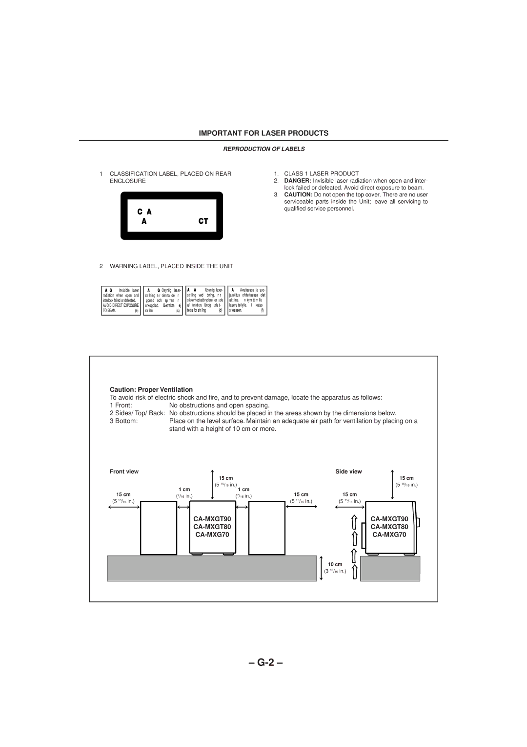 JVC CA-MXGT90, CA-MXGT80, CA-MXG70 manual Class Laser Product 