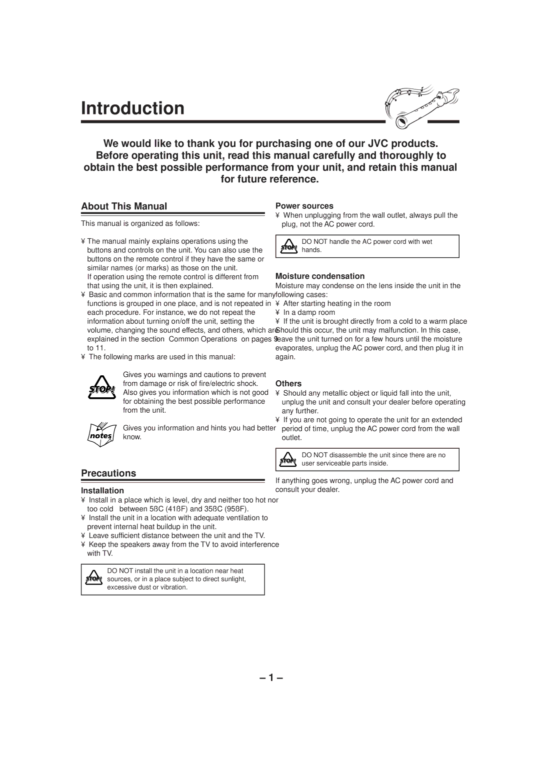 JVC CA-MXGT90, CA-MXGT80, CA-MXG70 manual Introduction, About This Manual, Precautions 