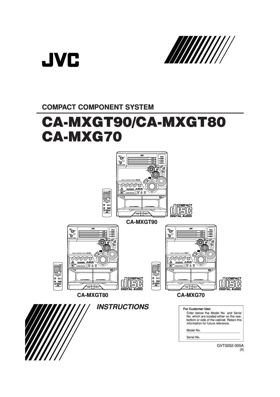 JVC CA-MXGT90, CA-MXGT80, CA-MXG70 manual GVT0052-005A, CA-MXGT90/CA-MXGT80 CA-MXG70, Compact Component System, MX-GT90 
