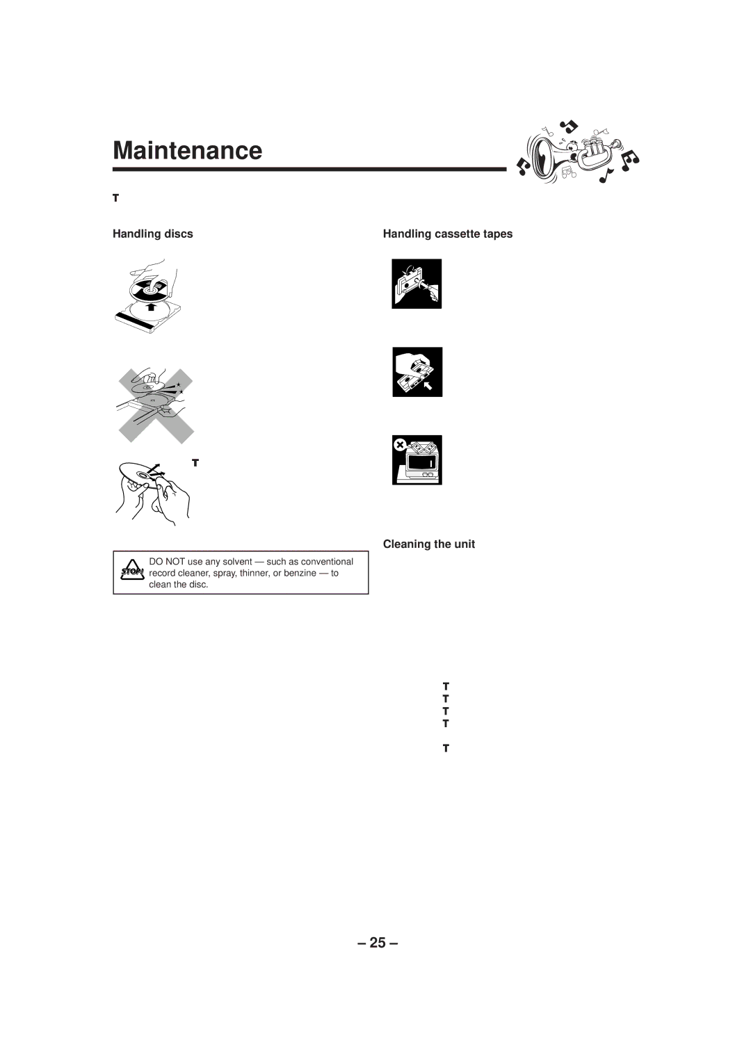 JVC CA-MXGT90 manual Maintenance, Handling discs, Handling cassette tapes, Cleaning the unit 