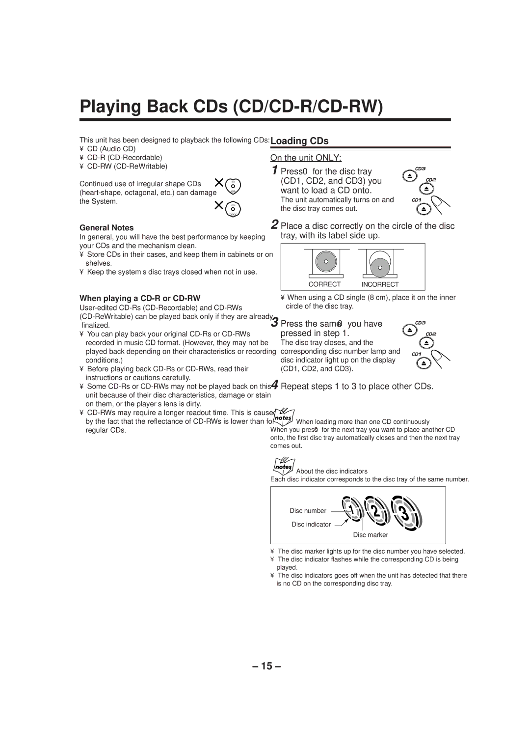 JVC CA-MXGT91R manual Playing Back CDs CD/CD-R/CD-RW, Loading CDs, Press the same 0 you have pressed in step 