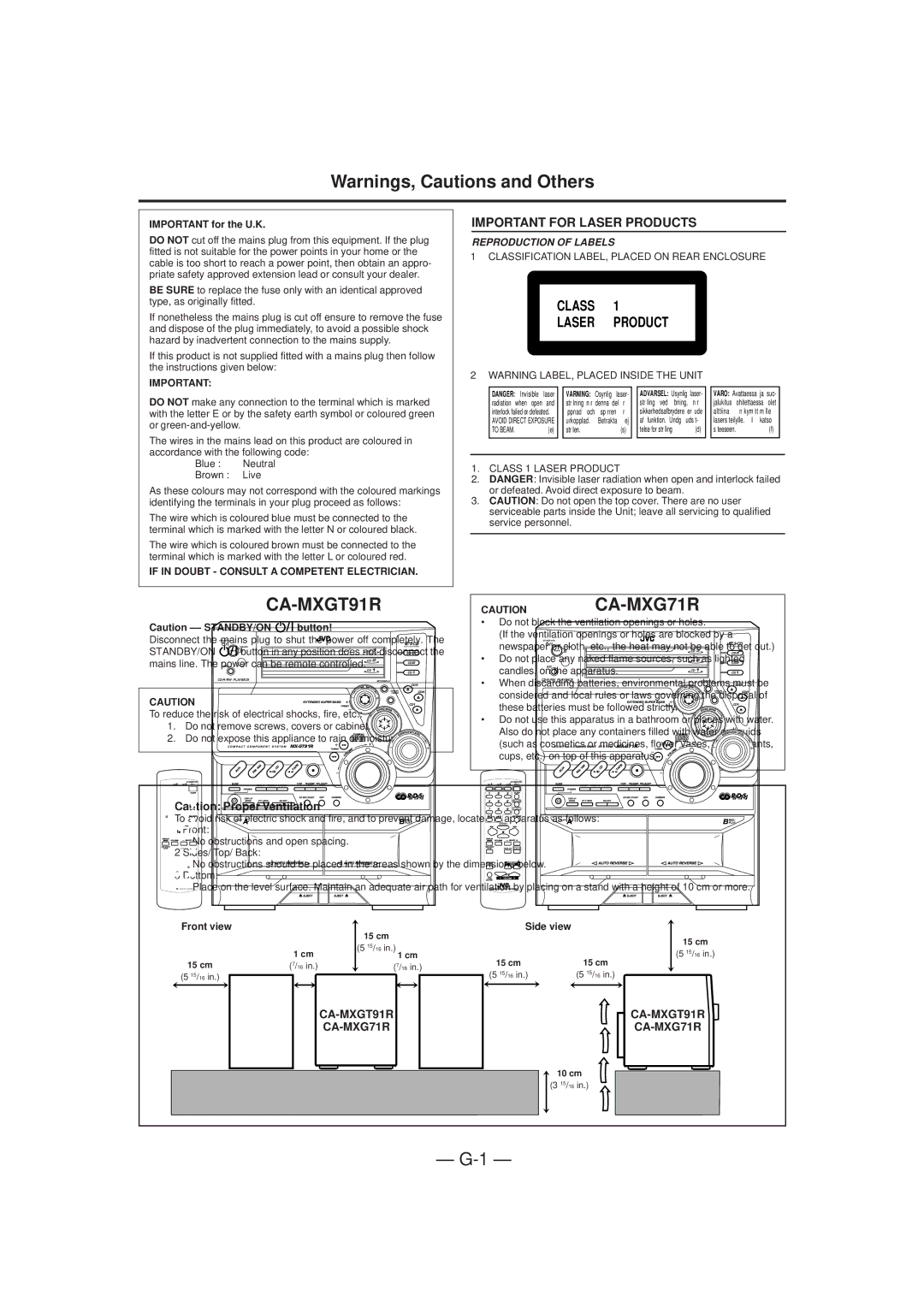 JVC CA-MXGT91R manual Class Laser Product 