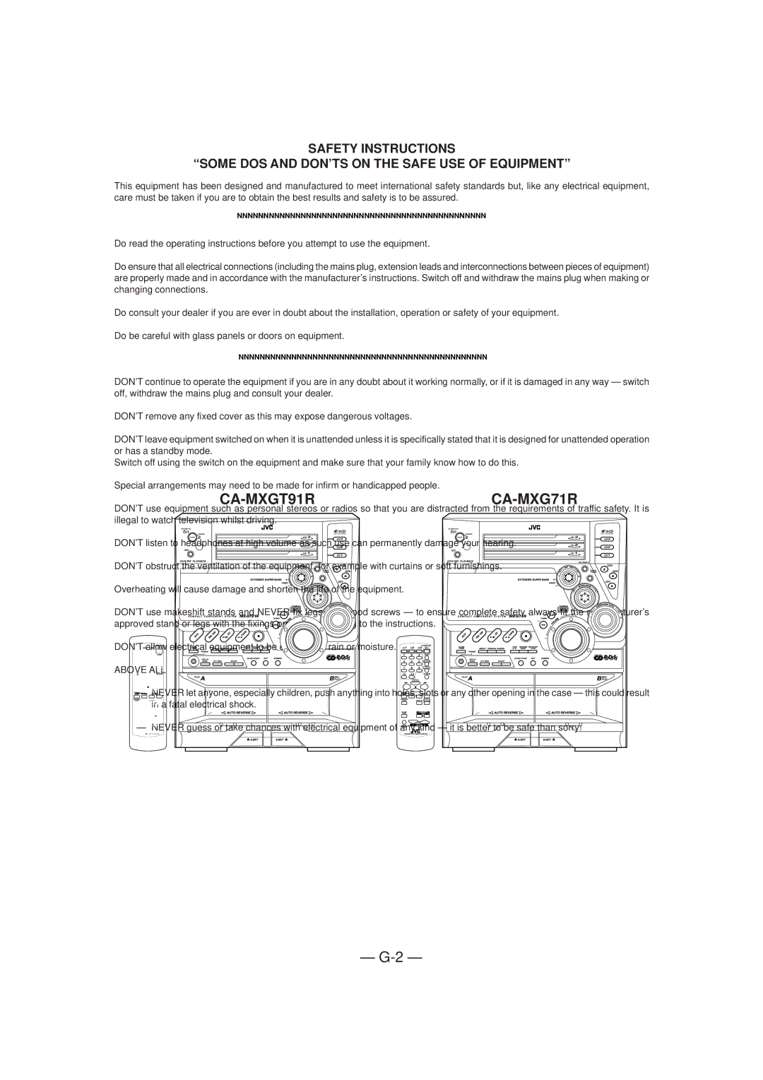 JVC CA-MXGT91R manual Above ALL 