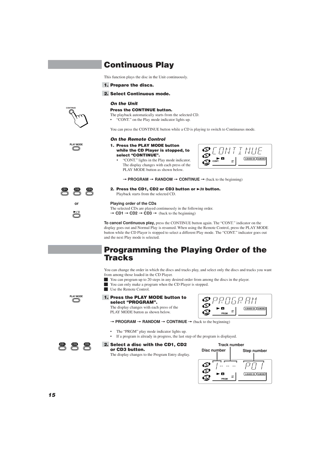 JVC CA-MXJ10 manual Continuous Play, Programming the Playing Order of the Tracks 