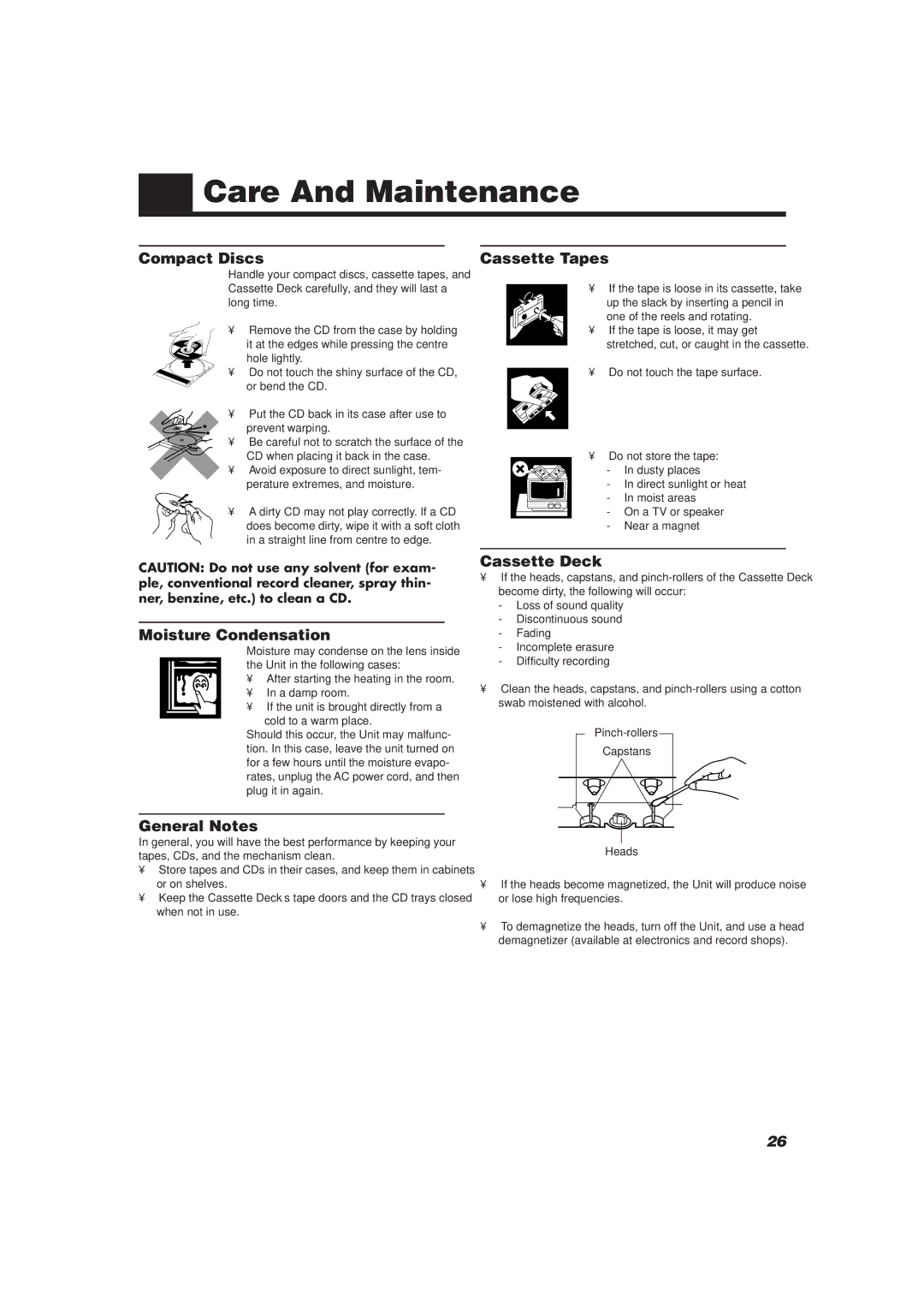 JVC CA-MXJ10 manual Care And Maintenance 