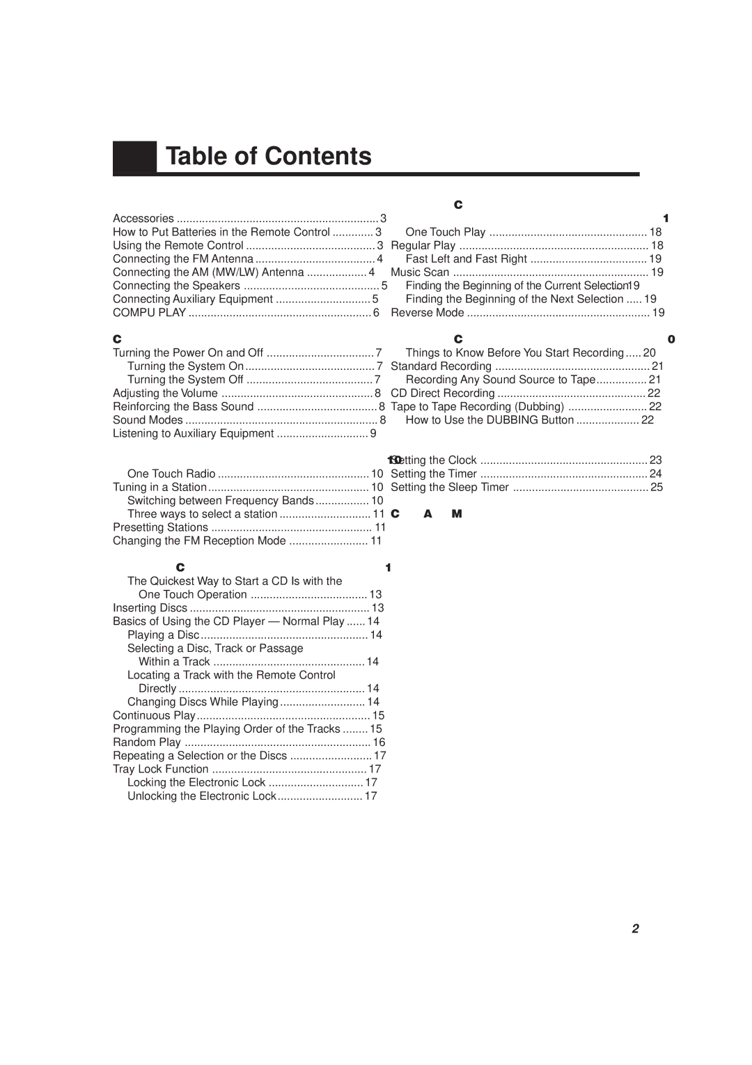 JVC CA-MXJ10 manual Table of Contents 