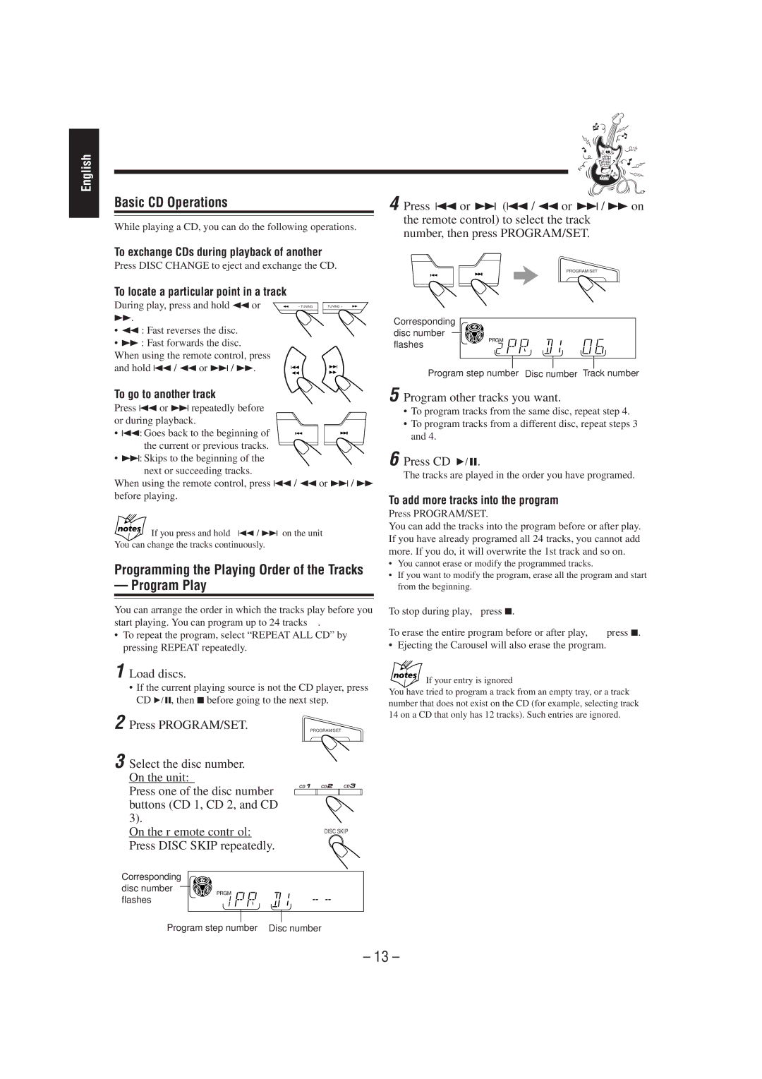 JVC CA-MXJ100 manual Basic CD Operations, Program Play 