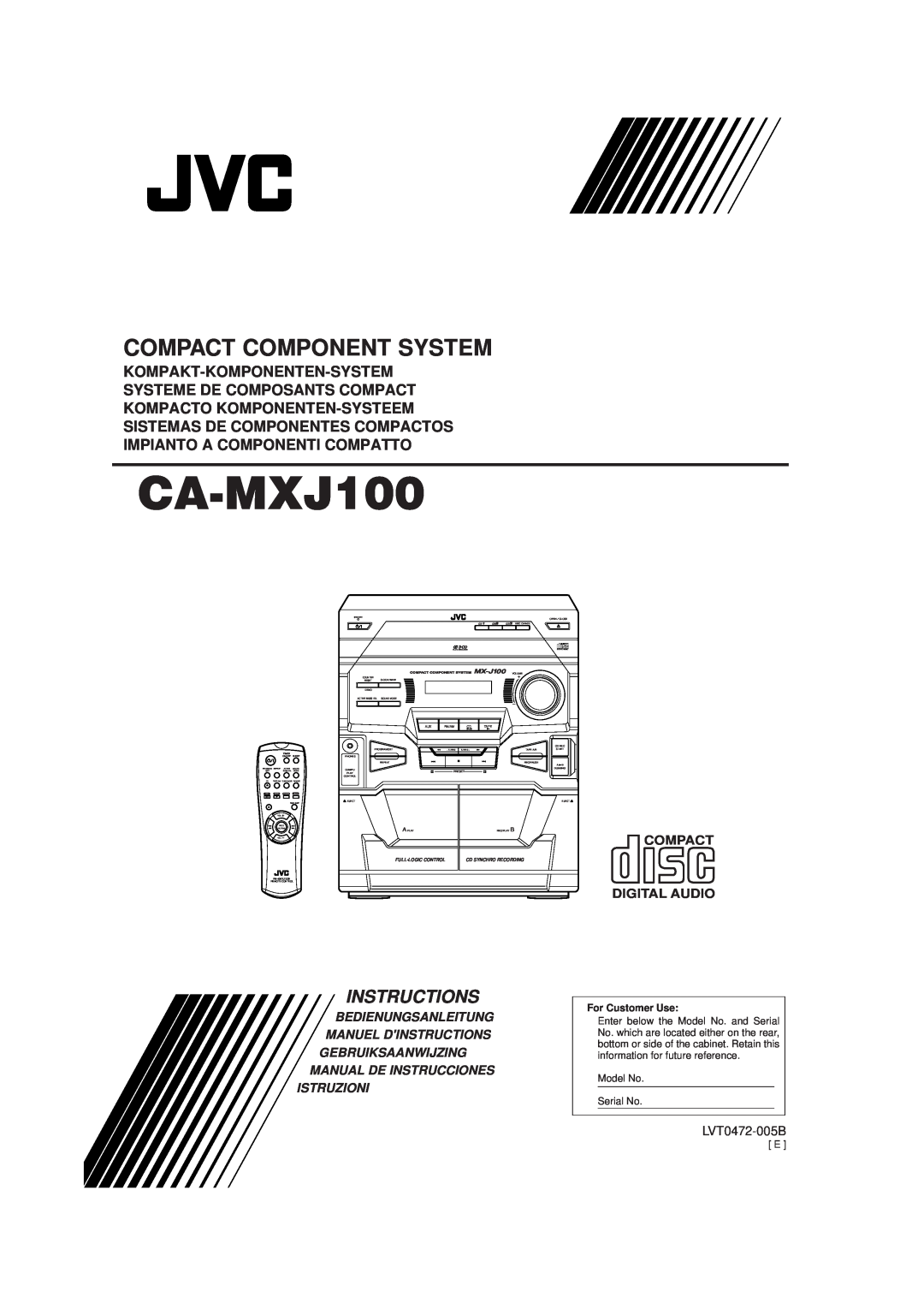 JVC CA-MXJ100 manual Kompakt-Komponenten-System, Systeme De Composants Compact, Kompacto Komponenten-Systeem, Instructions 