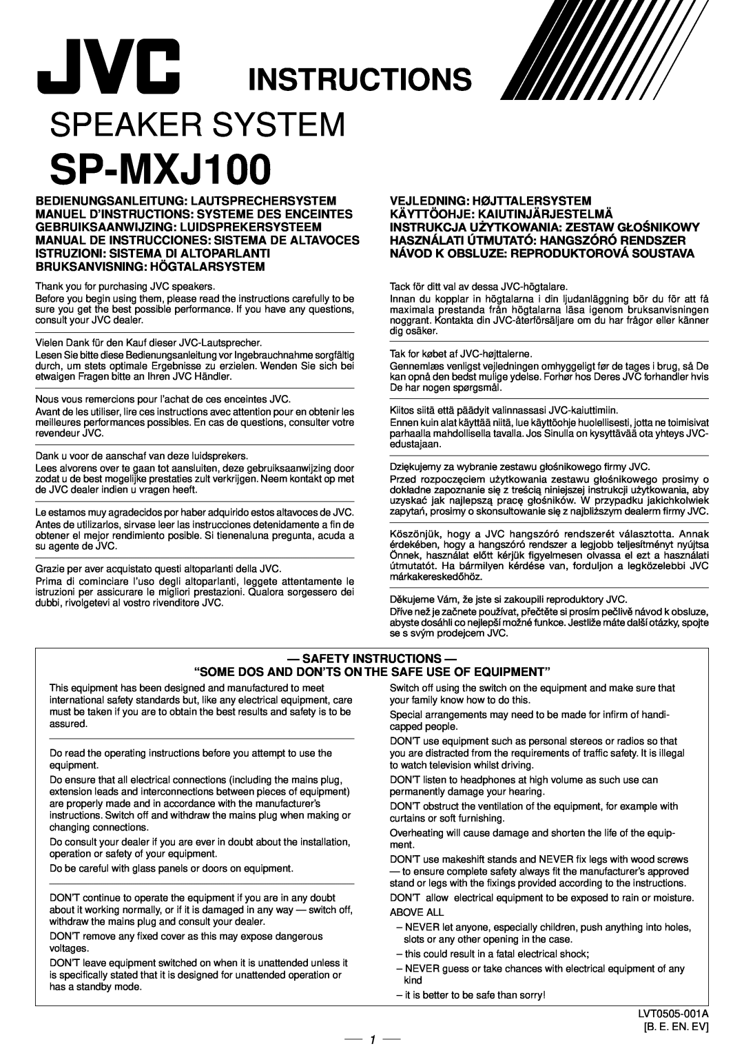 JVC CA-MXJ100 manual Instructions, SP-MXJ100, Speaker System, Instrukcja U¯Ytkowania Zestaw G£Onikowy 